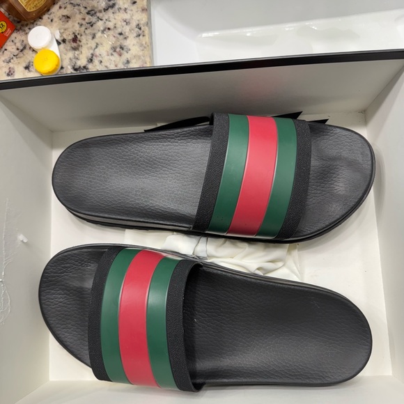 Gucci Black Slides with Red and Green Stripes size 14 - Picture 4 of 8